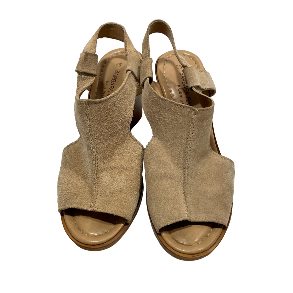 Barbara Barbieri Size 6.5 Suede Wedge Sandal Cutout Open Toe Beige Made in Italy